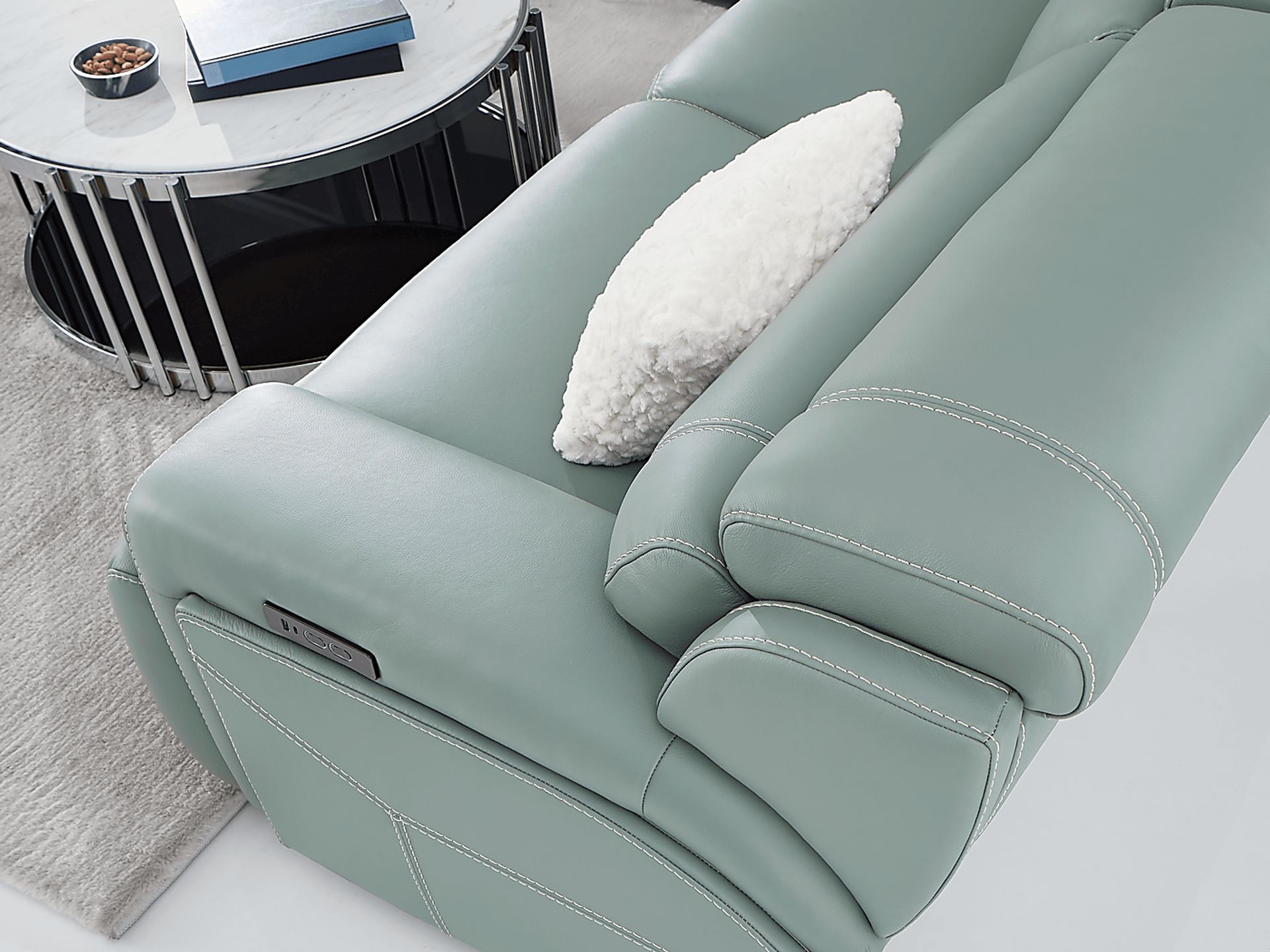 Alessio Mint Leather 6 Pc Dual Power Reclining Sectional - Image 5