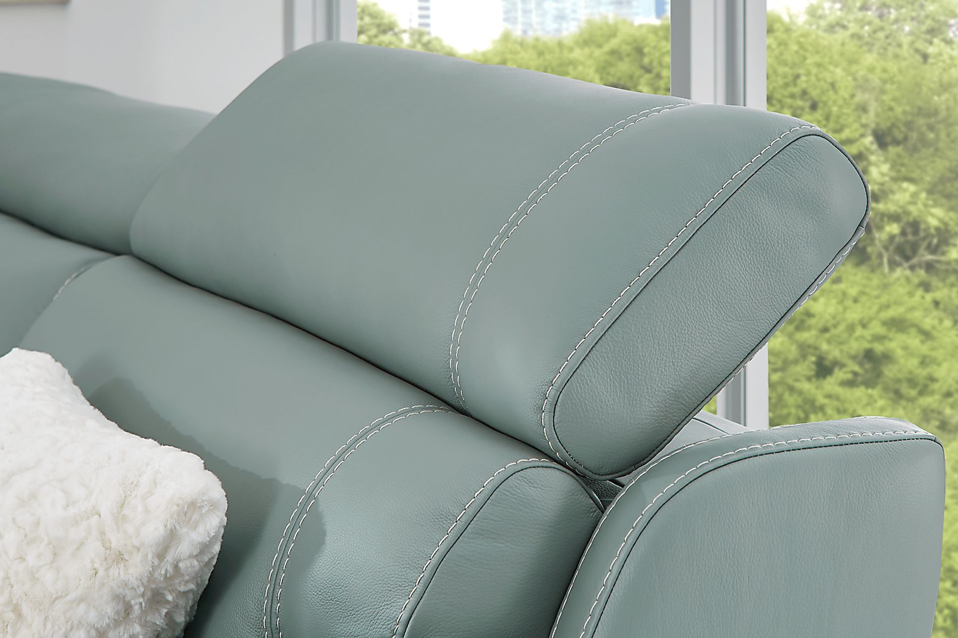 Alessio Mint Leather 6 Pc Dual Power Reclining Sectional - Image 7
