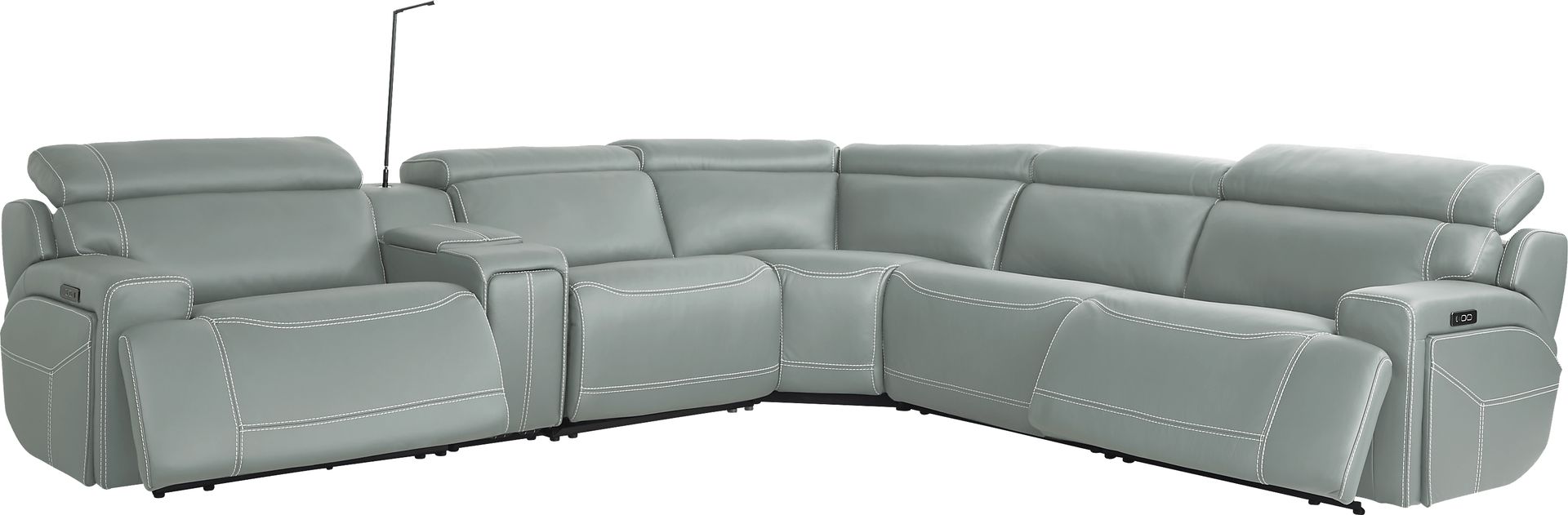 Alessio Mint Leather 6 Pc Dual Power Reclining Sectional - Image 1