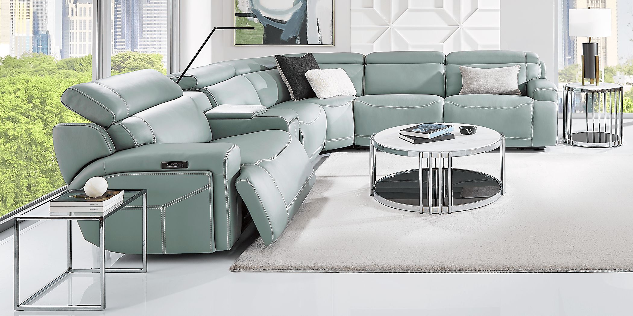 Cindy Crawford Alessio Mint Green Leather 6 Pc Dual Power