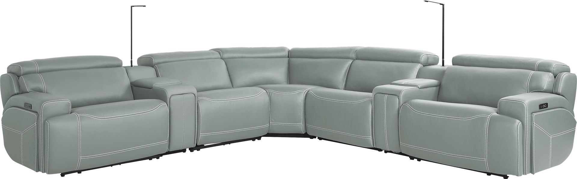 Alessio Mint Leather 7 Pc Dual Power Reclining Sectional - Image 3