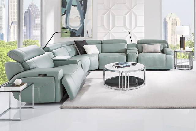 Alessio Mint Leather 7 Pc Dual Power Reclining Sectional - Thumbnail - Image 2
