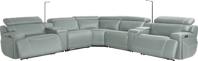 Alessio Mint Leather 7 Pc Dual Power Reclining Sectional - Thumbnail - Image 1