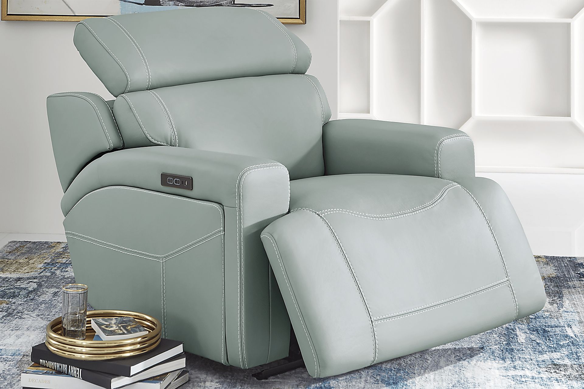 Alessio Mint Leather Dual Power Recliner - Image 3