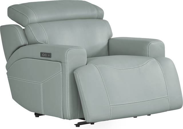 Alessio Mint Leather Dual Power Recliner - Thumbnail - Image 1