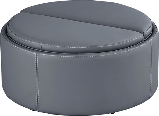Alessio Navy Leather Cocktail Storage Ottoman
