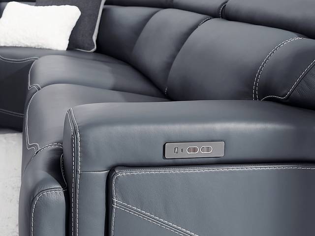 Alessio Navy Leather 9 Pc Dual Power Reclining Sectional Living Room - Thumbnail - Image 9