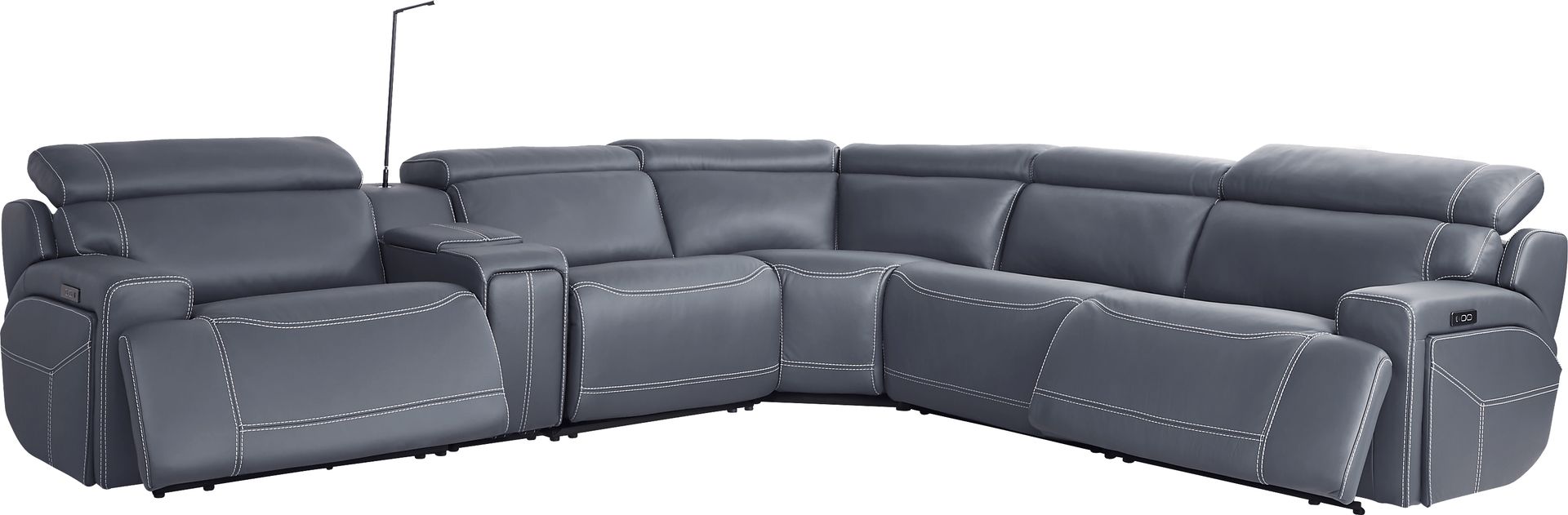 Alessio Navy Leather 6 Pc Dual Power Reclining Sectional - Image 1