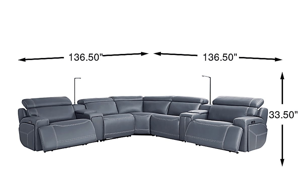 Cindy Crawford Alessio Navy Blue Leather 7 Pc Dual Power Reclining