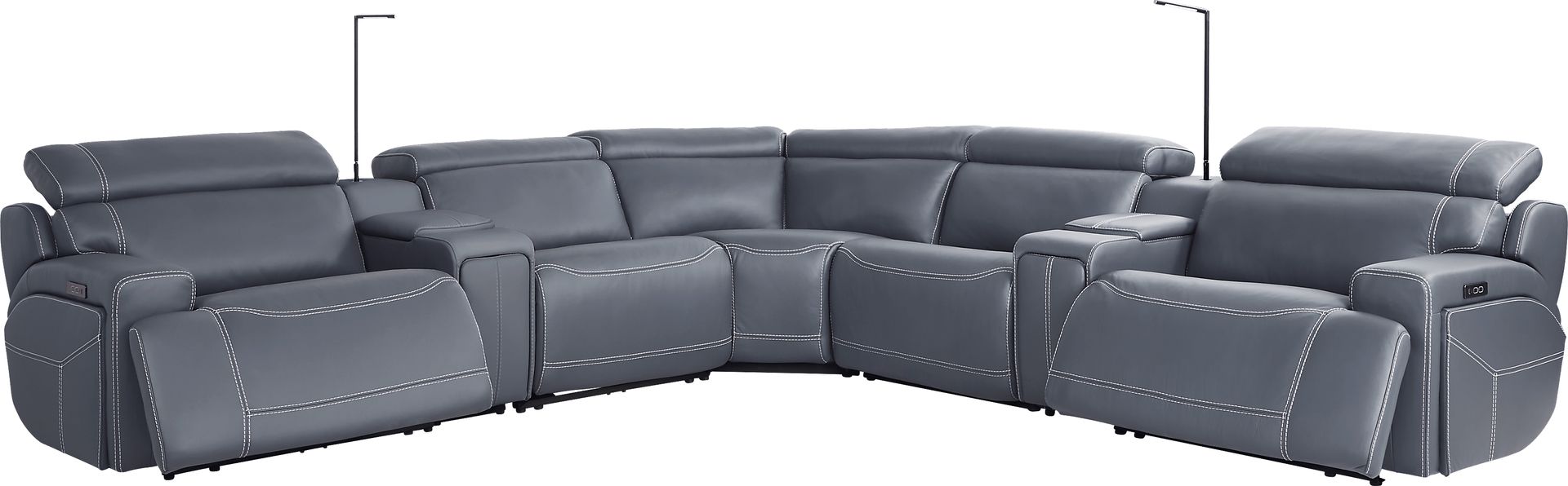 Alessio Navy Leather 7 Pc Dual Power Reclining Sectional - Image 1