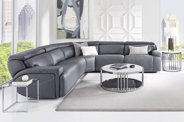 Alessio Navy Leather 8 Pc Dual Power Reclining Sectional Living Room - Thumbnail - Image 1