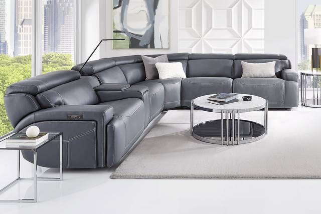 Alessio Navy Leather 9 Pc Dual Power Reclining Sectional Living Room - Thumbnail - Image 1