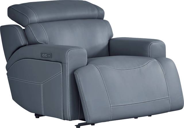 Alessio Navy Leather Dual Power Recliner - Thumbnail - Image 1