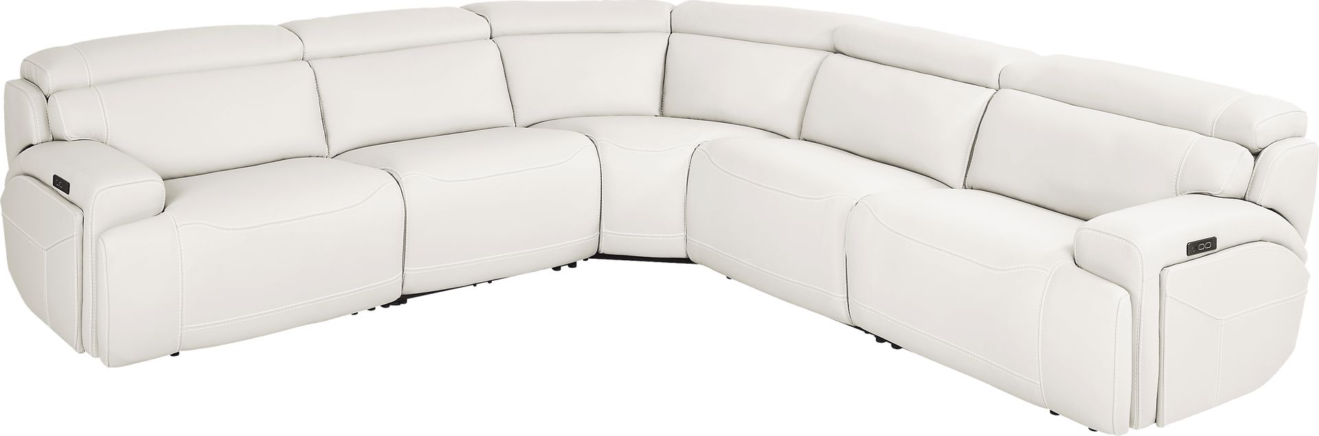 Alessio White Leather 5 Pc Dual Power Reclining Sectional - Image 3