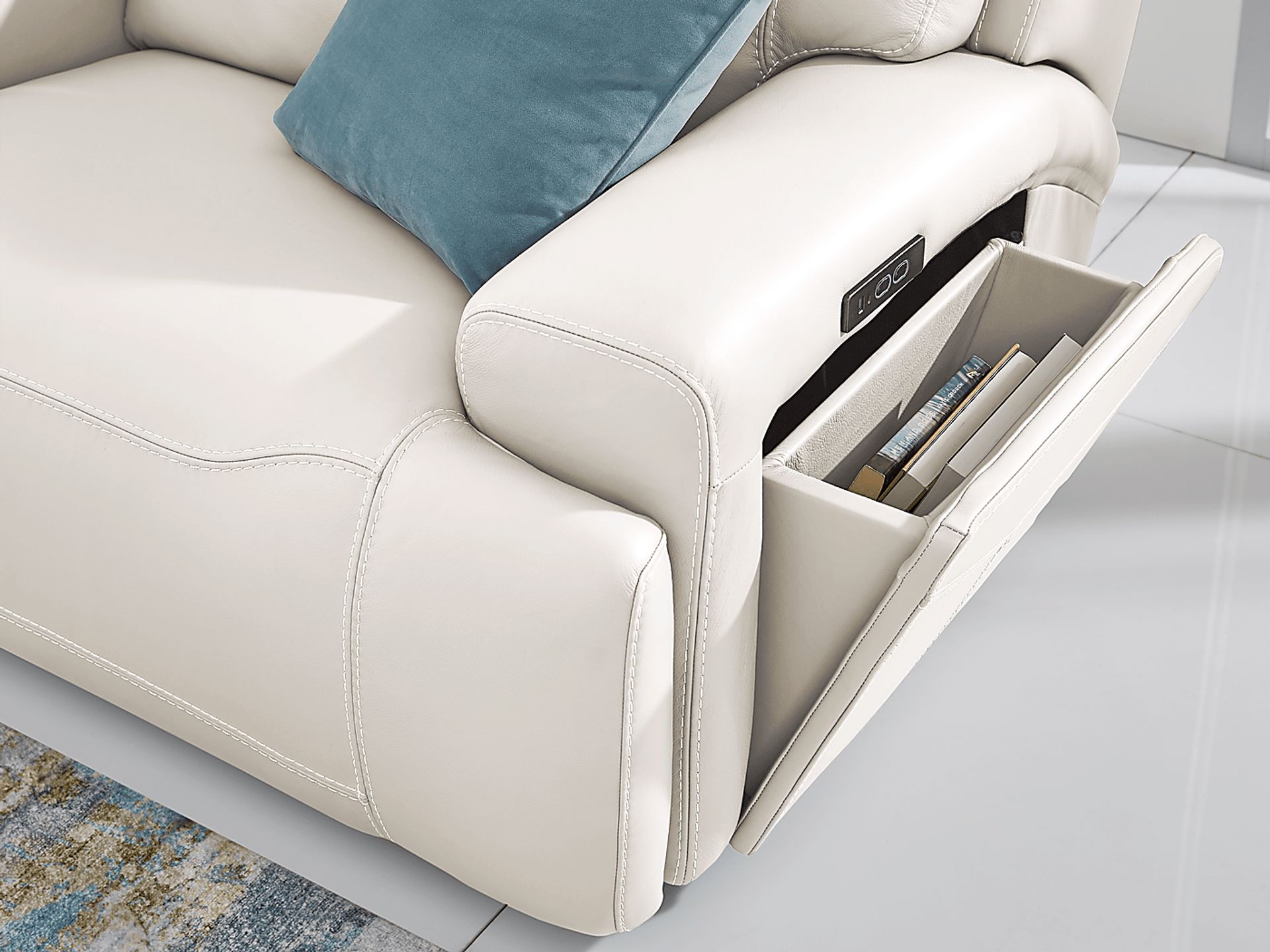 Alessio White Leather 5 Pc Dual Power Reclining Sectional - Image 4