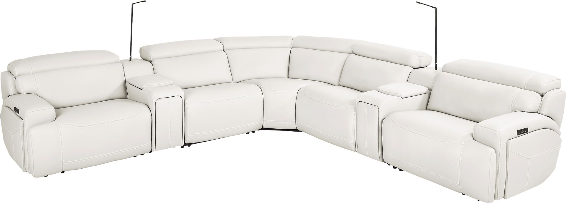 Alessio White Leather 7 Pc Dual Power Reclining Sectional - Image 3