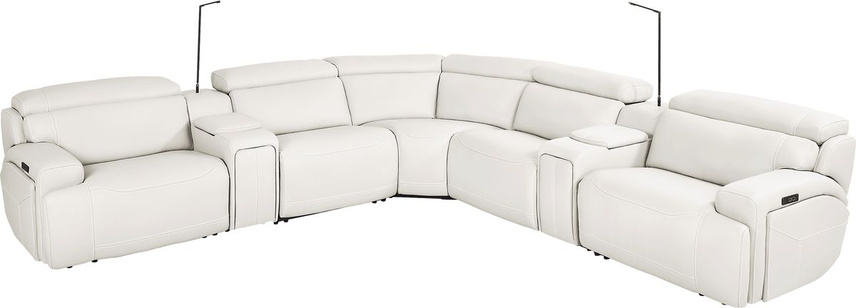 Cindy Crawford Alessio White Leather 7 Pc Dual Power Reclining