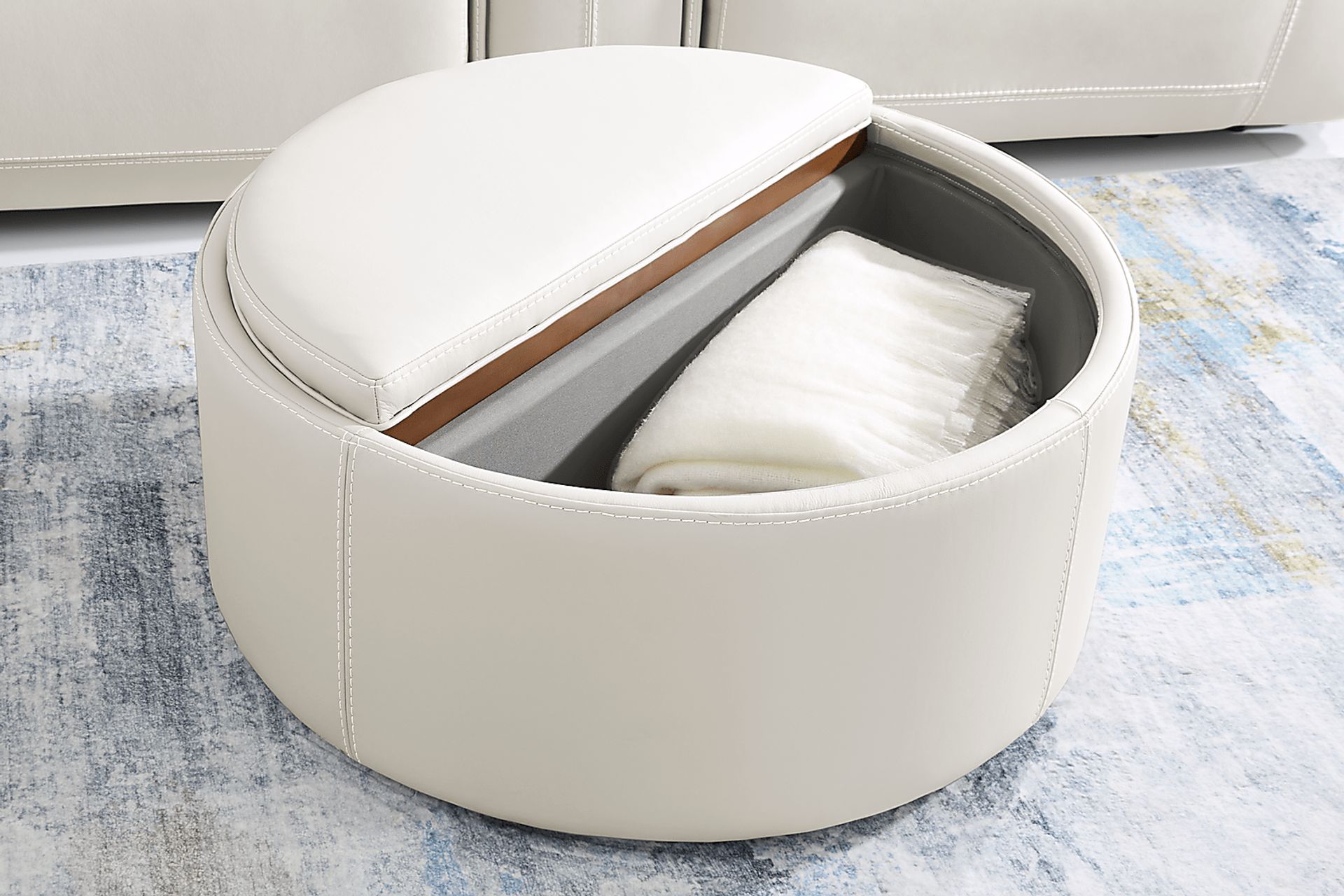 Alessio White Leather Cocktail Storage Ottoman - Image 6