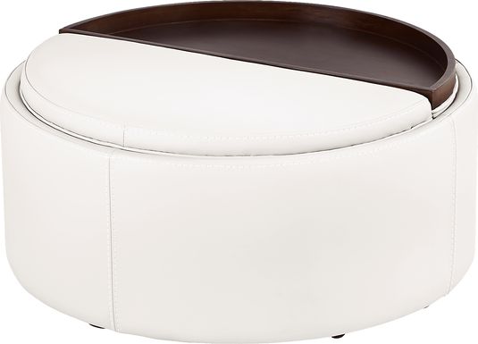 Alessio White Leather Cocktail Storage Ottoman