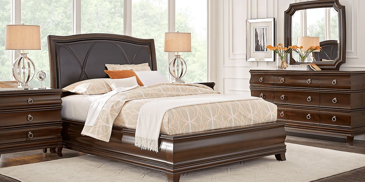 Alexi Cherry 7 Pc King Panel Bedroom with Chocolate Inset