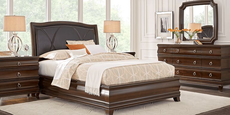 Alexi Cherry 7 Pc Queen Panel Bedroom with Chocolate Inset