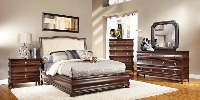 Alexi Cherry 7 Pc Queen Panel Bedroom with Cream Inset - Thumbnail - Image 2