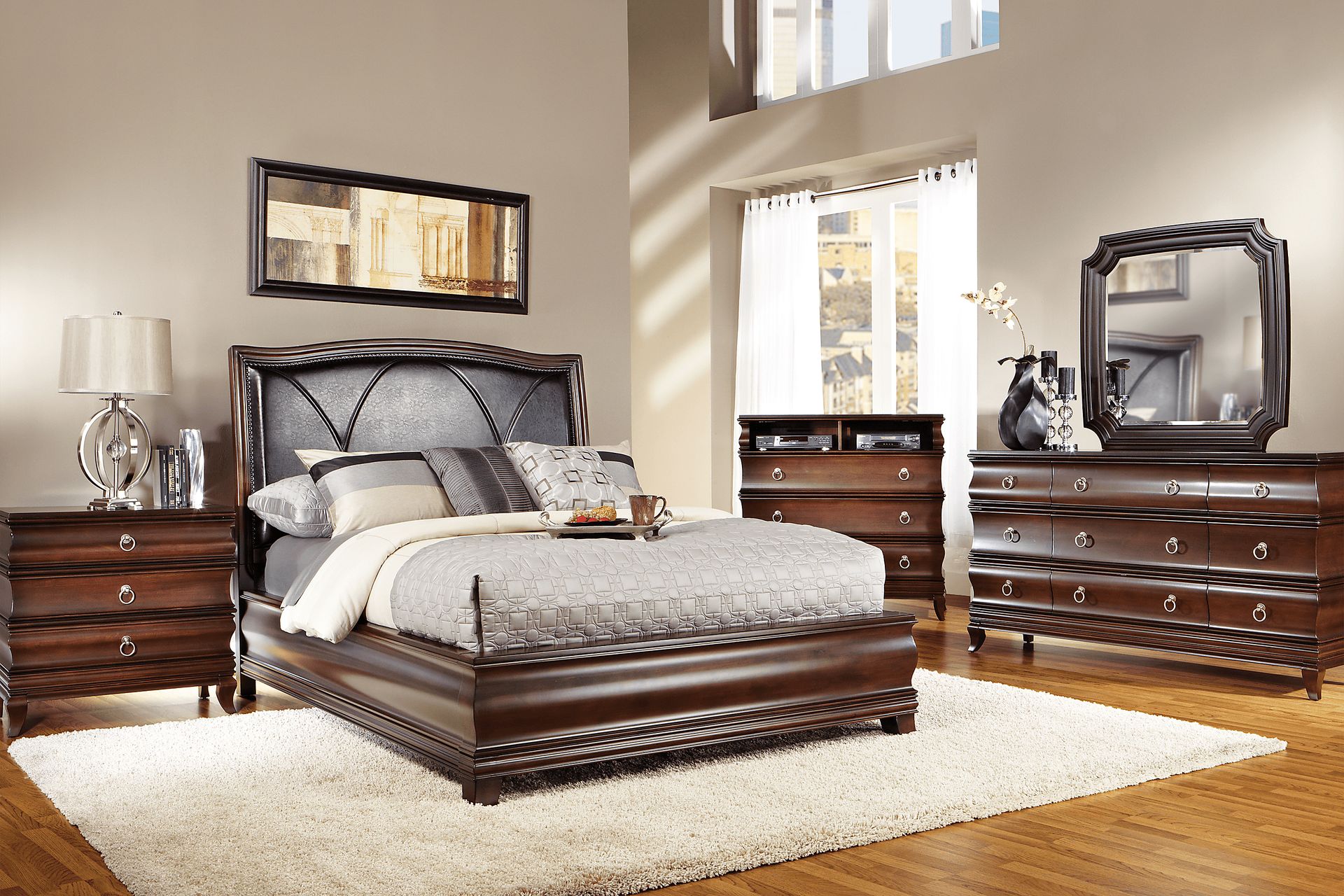 Alexi Cherry 8 Pc Queen Panel Bedroom with Chocolate Inset - Image 1