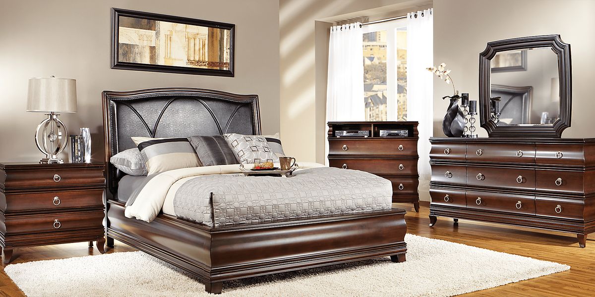Alexi 8 Pc Dark Cherry Wood Chocolate Brown Queen Bedroom Set - Rooms To Go