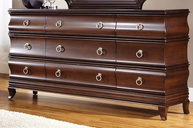 Alexi Cherry 5 Pc King Panel Bedroom with Cream Inset - Thumbnail - Image 9