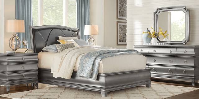 Alexi Silver 7 Pc Queen Panel Bedroom with Chocolate Inset - Thumbnail - Image 1