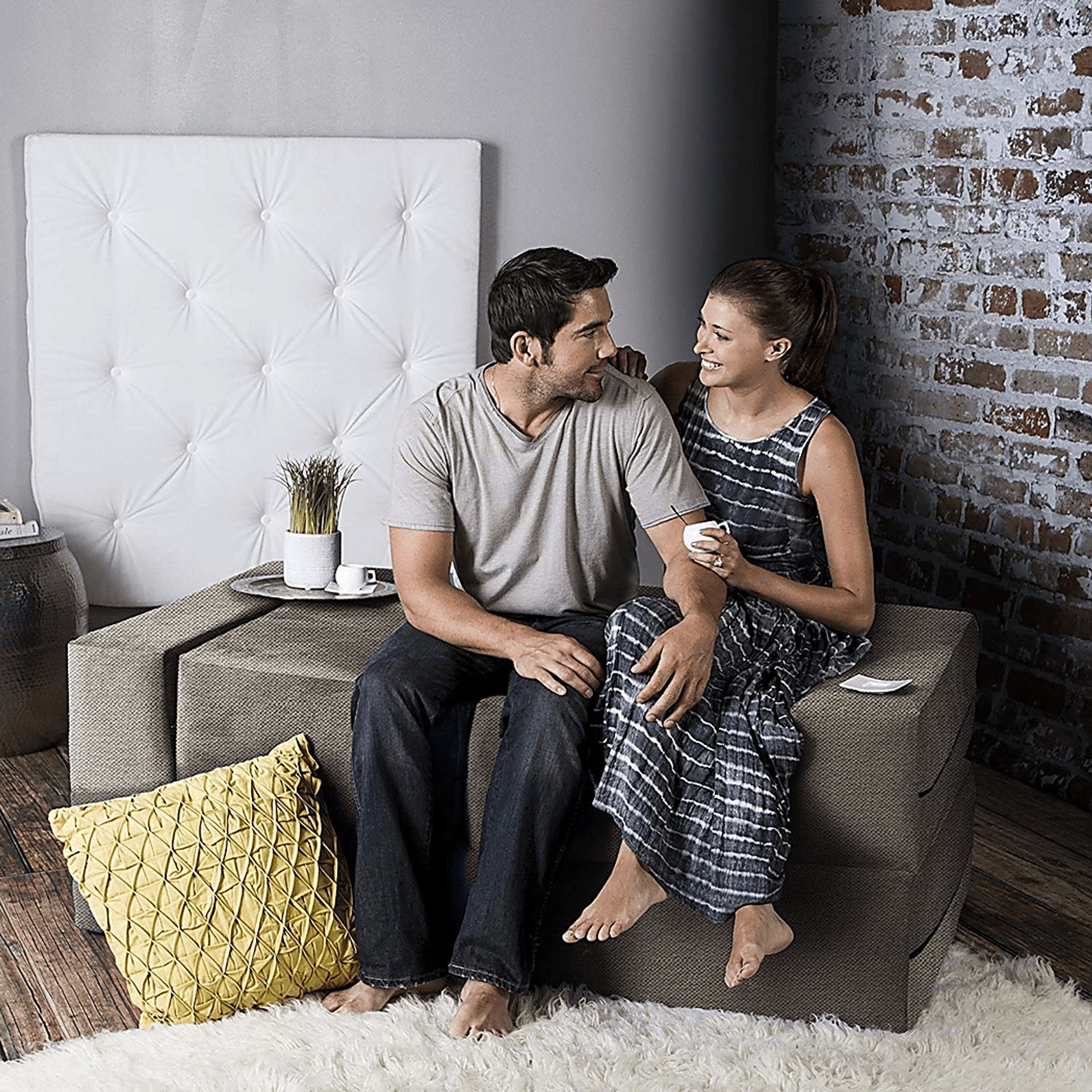 Alfy Light Brown Convertible Loveseat and Ottomans - Image 6