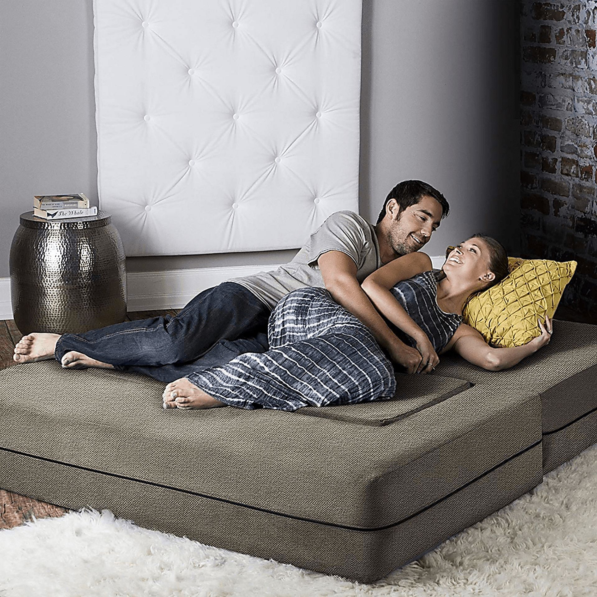 Alfy Light Brown Convertible Loveseat and Ottomans - Image 7