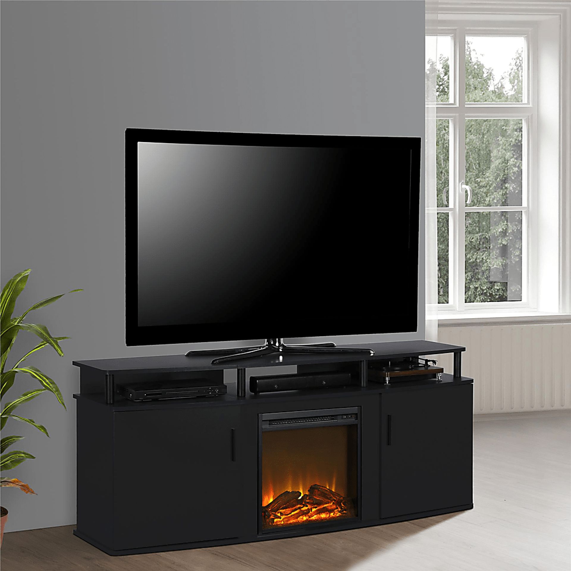 Alguire Black 63 in. Console with Electric Fireplace - Image 6