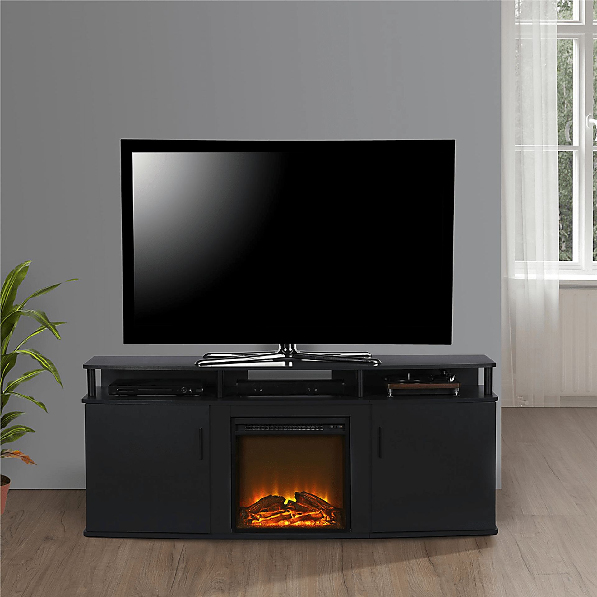 Alguire Black 63 in. Console with Electric Fireplace - Image 7
