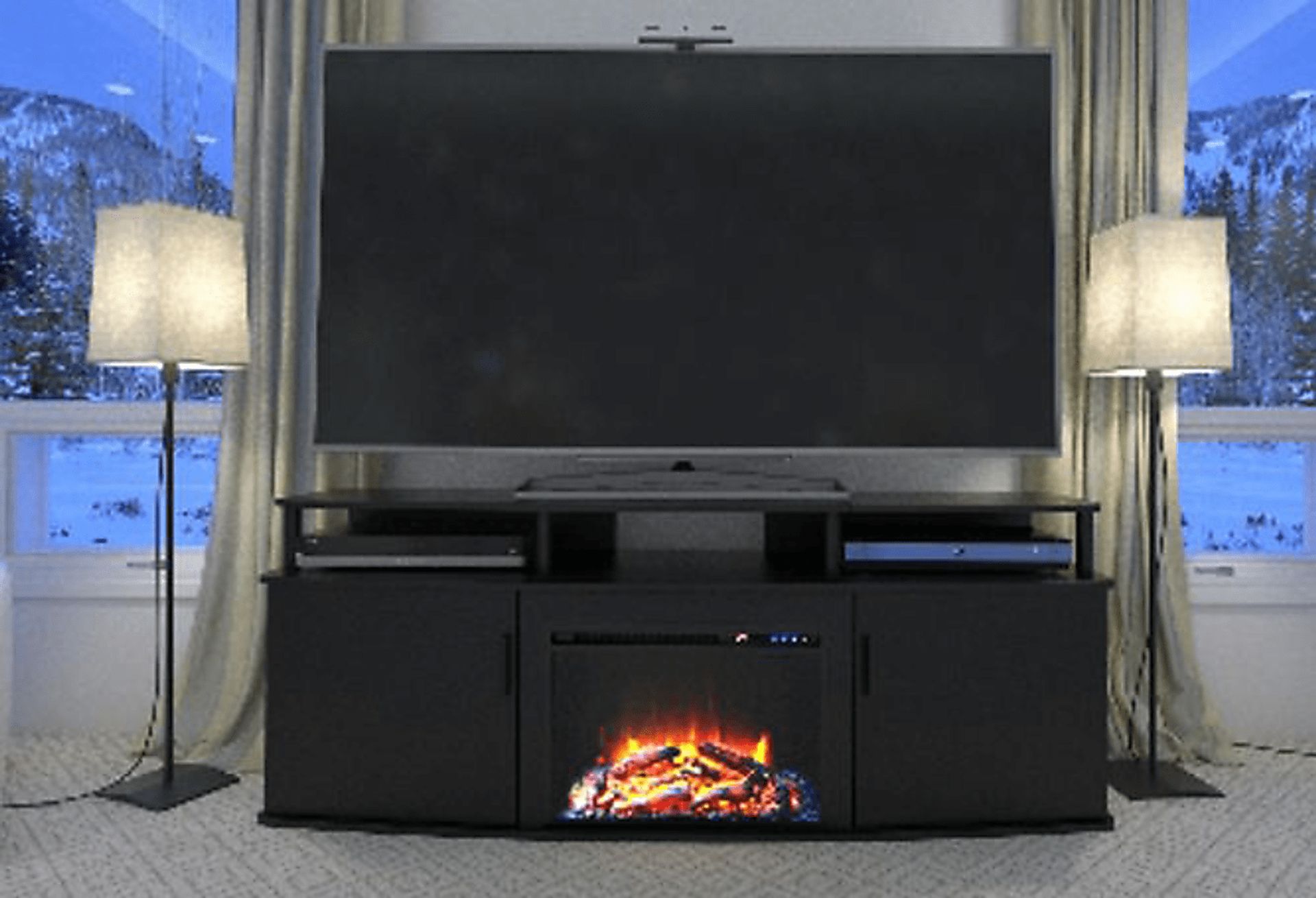 Alguire Black 63 in. Console with Electric Fireplace - Image 8