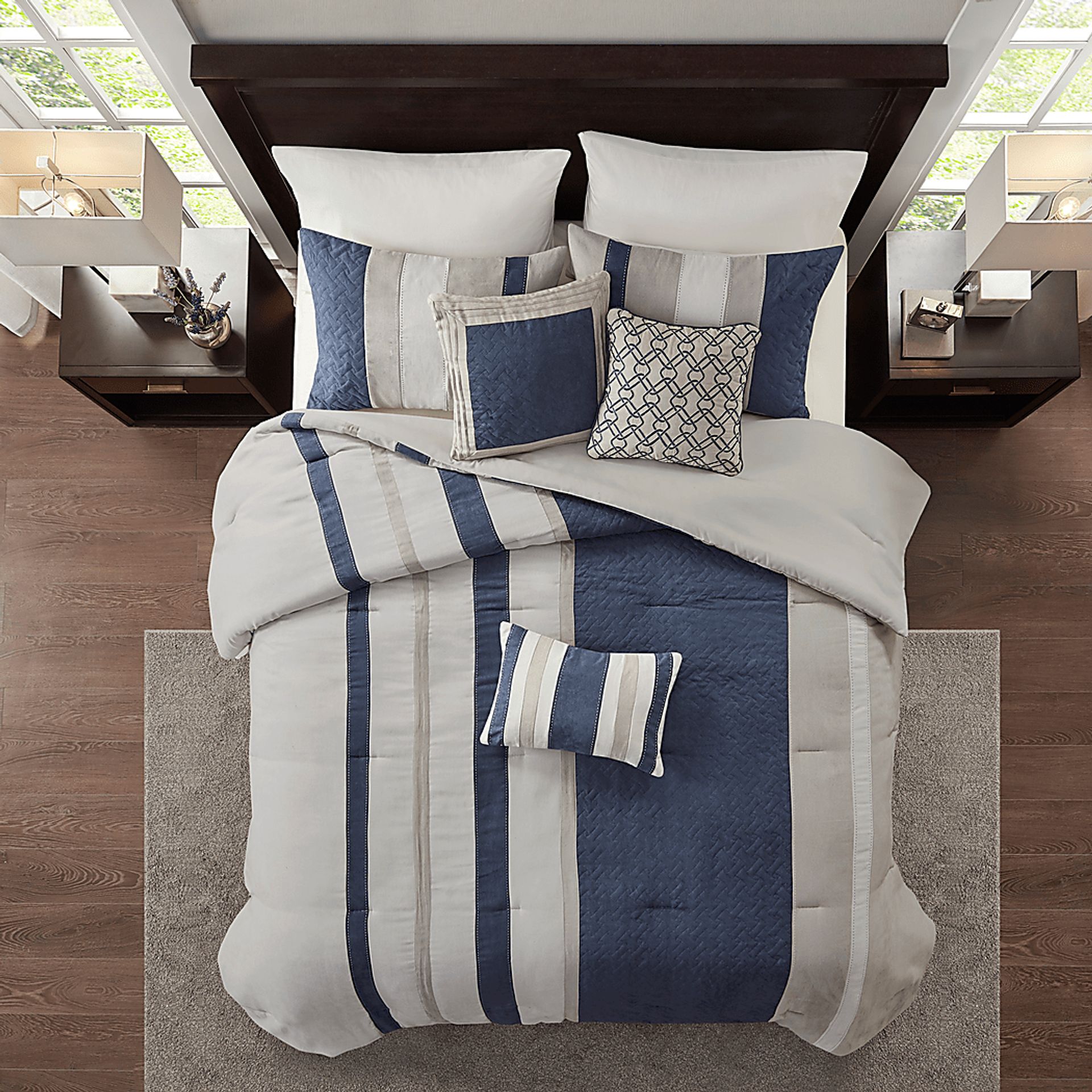 Alima Blue 7 Pc California King Comforter Set - Image 3