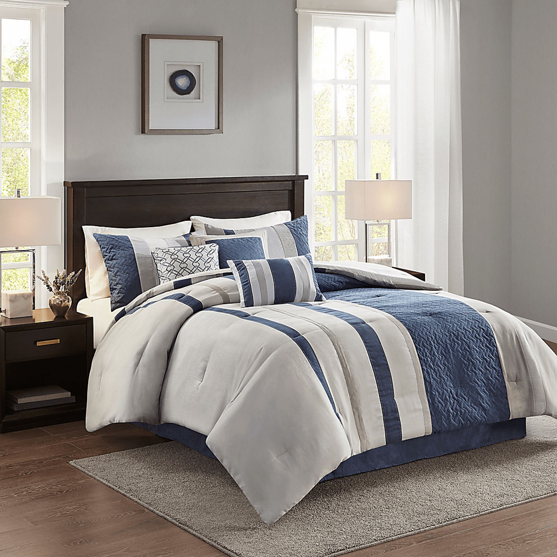 Alima Blue 7 Pc Queen Comforter Set - Image 2