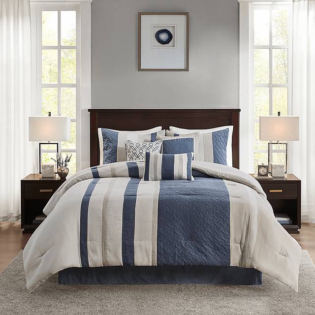 Alima Blue 7 Pc Queen Comforter Set - Thumbnail - Image 1
