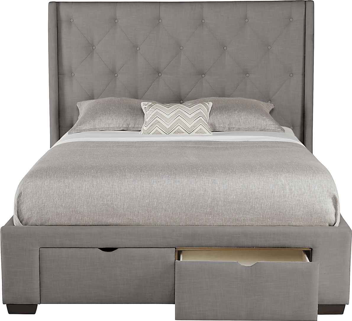 Alison Gray 3 Pc King Upholstered Bed with 2 Drawer Storage