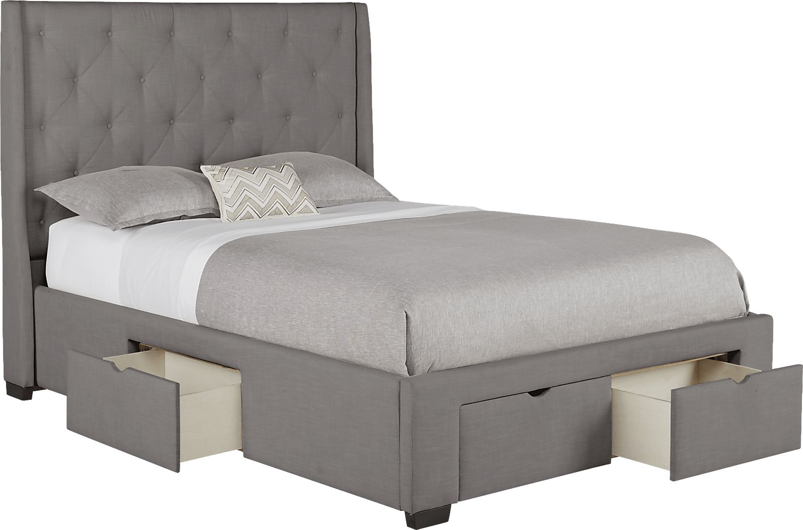 moed Beangstigend Woning Alison Gray 3 Pc King Upholstered Bed with 4 Drawer Storage - Rooms To Go