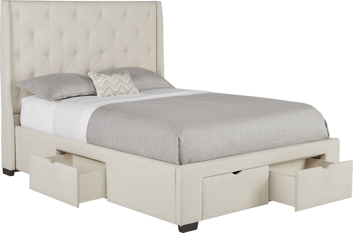 Alison Oatmeal 3 Pc King Upholstered Bed with 4 Drawer Storage