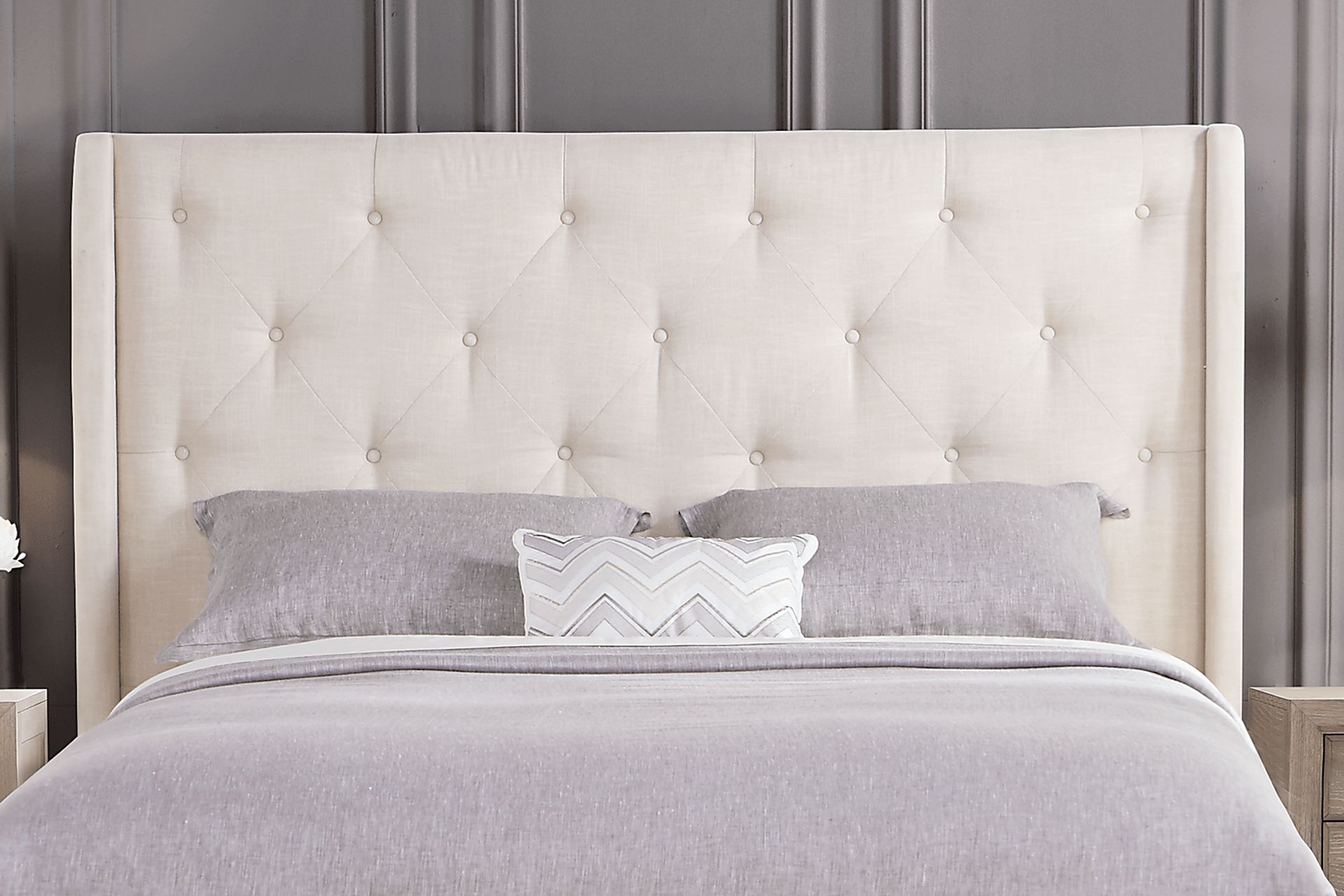 Alison Oatmeal 3 Pc Queen Upholstered Bed with 2 Drawer Storage - Image 2