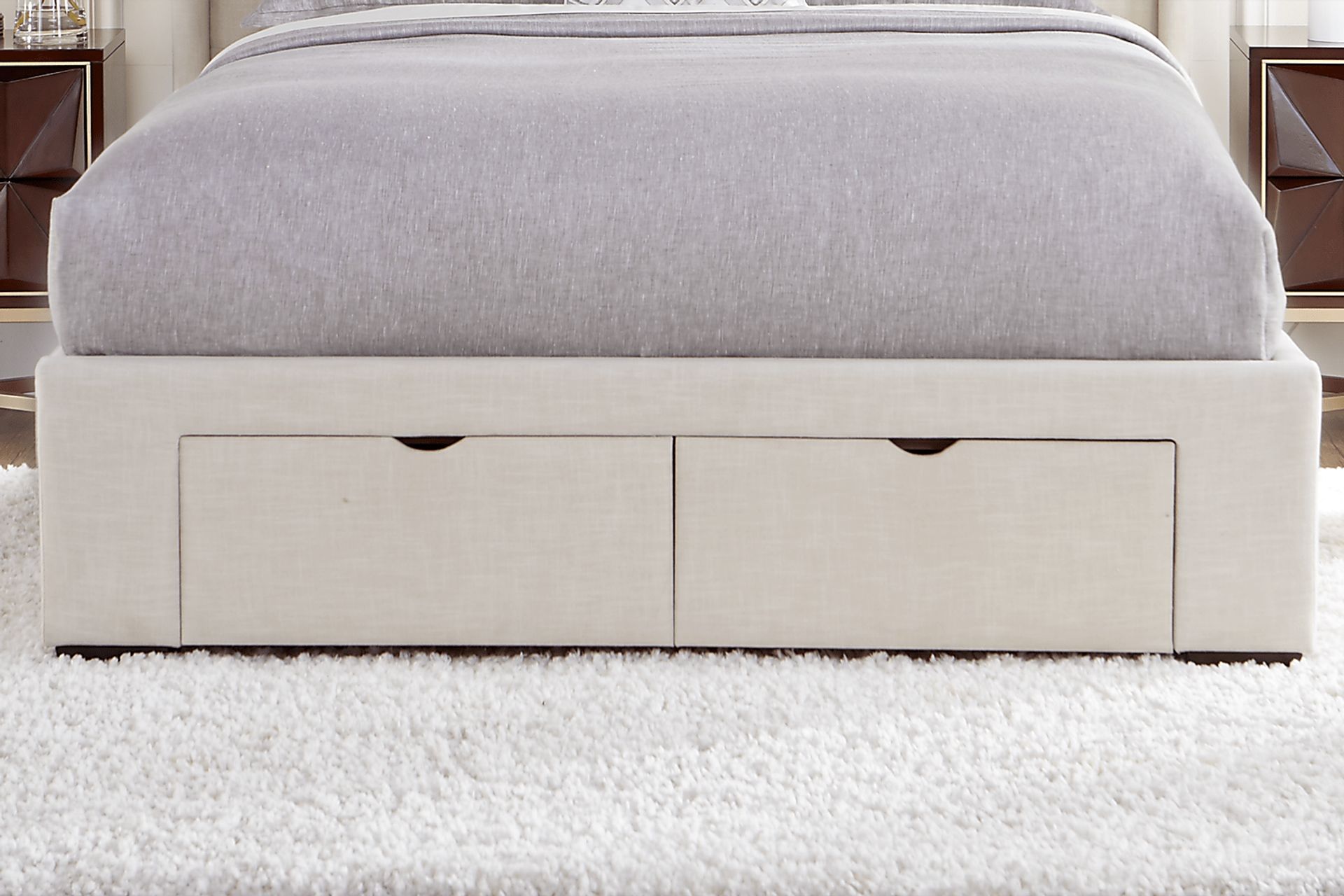 Alison Oatmeal 3 Pc Queen Upholstered Bed with 2 Drawer Storage - Image 3