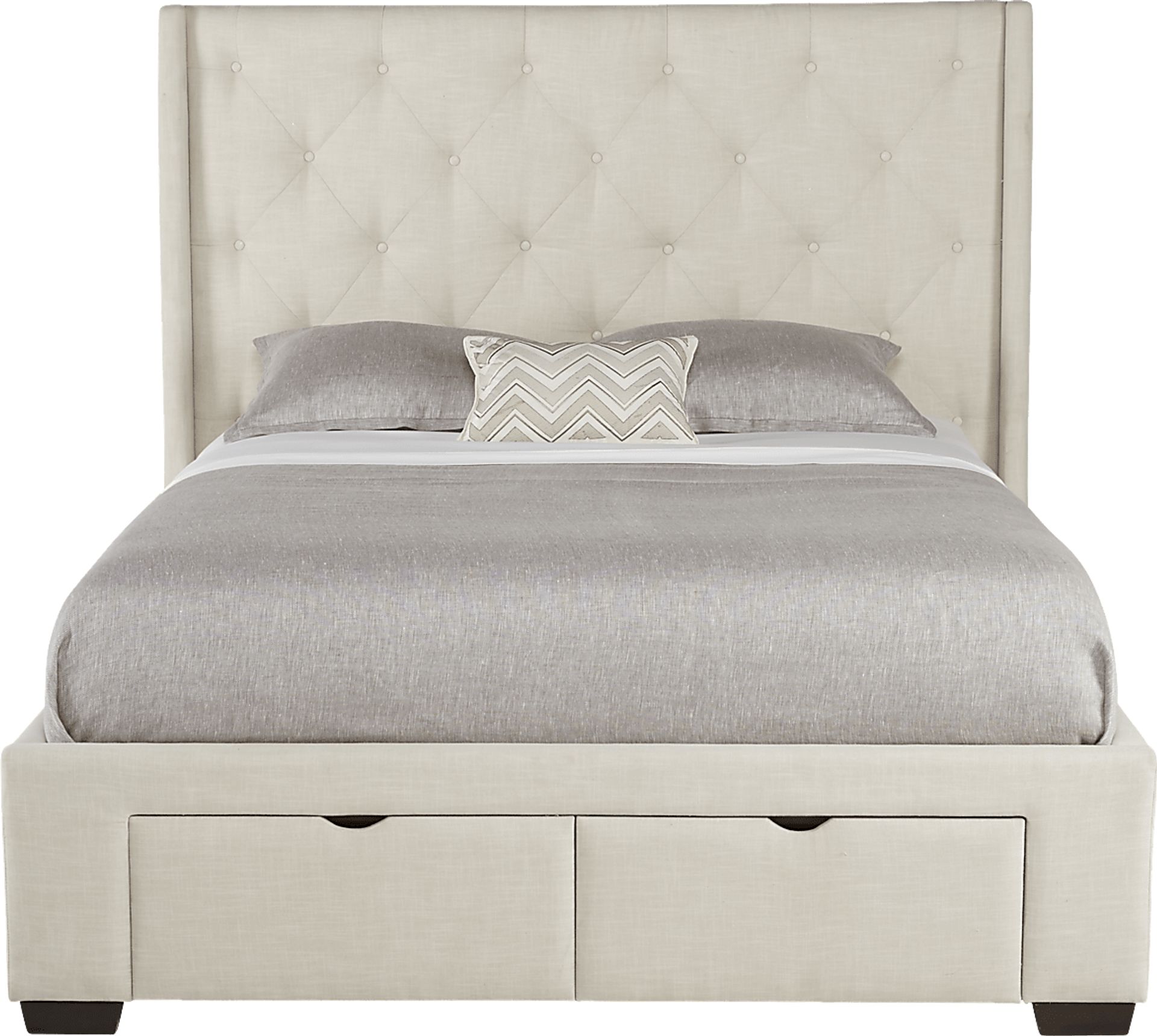 Alison Oatmeal 3 Pc Queen Upholstered Bed with 2 Drawer Storage - Image 1