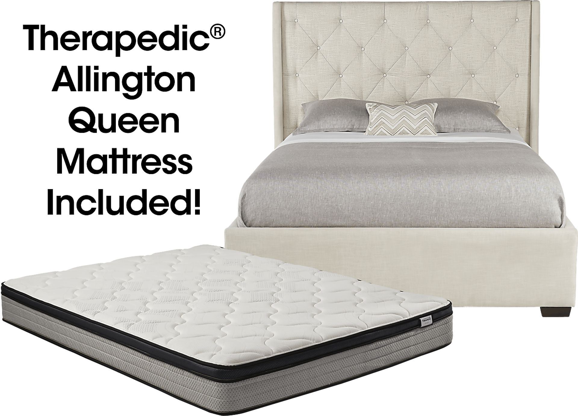 Alison Oatmeal 5 Pc Queen Upholstered Bed and Mattress Set - Image 1