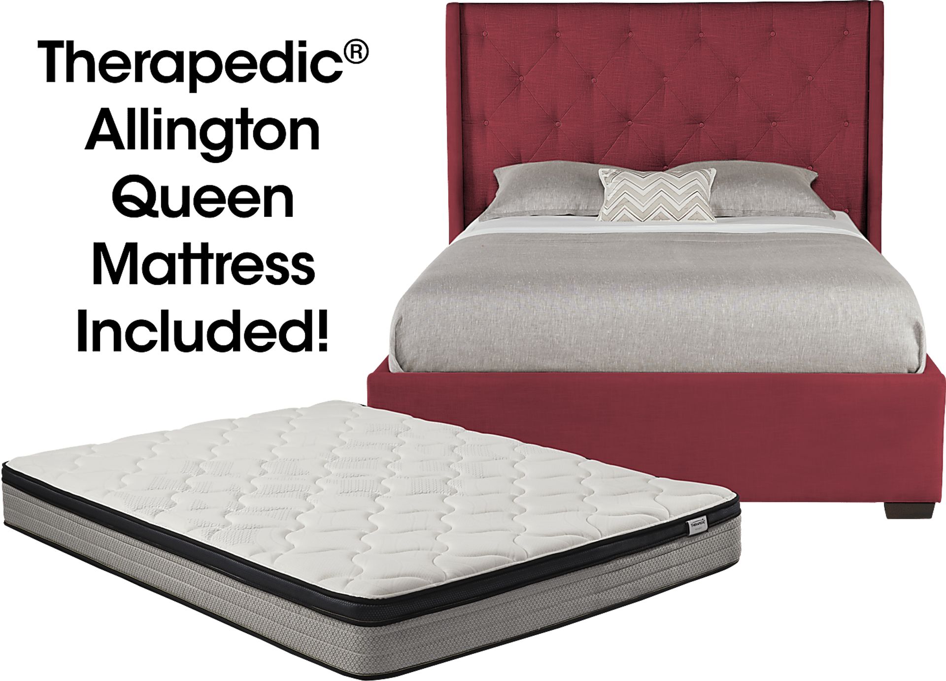 Alison Red 5 Pc Queen Upholstered Bed and Mattress Set - Image 1