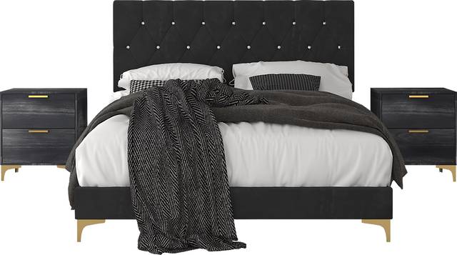 Allengrove Black King Bed with 2 Nightstands - Thumbnail - Image 1