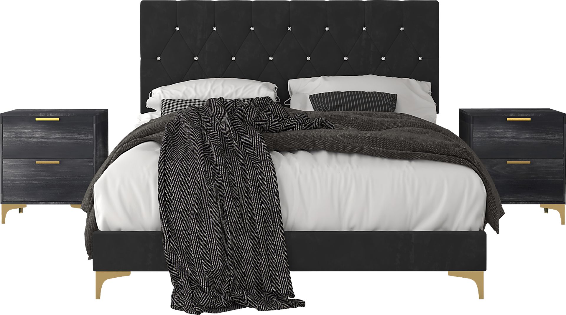 Allengrove Black Queen Bed with 2 Nightstands - Image 1