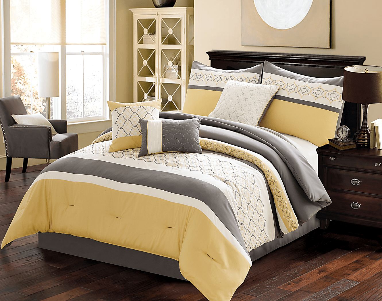 Alless Yellow 7 Pc Queen Comforter Set
