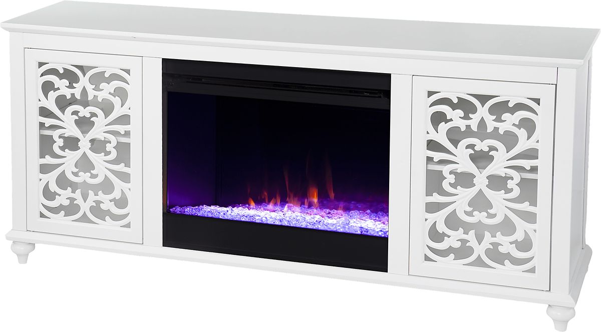 Allgehenny I White Colors,White Tv Console With Electric Fireplace